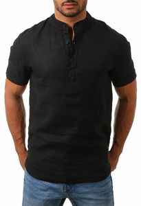 Manica corta Da Uomo <span class=keywords><strong>Camicia</strong></span> Casuale di Estate di Colore Solido Del Collare Del Basamento Pulsante Mezza <span class=keywords><strong>Aperto</strong></span> Camicie di Lino - Product Image 2