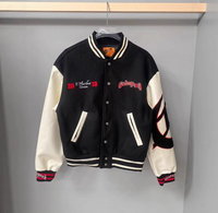 Blouson Bomber Brodé Crâne Godsp Style Streetwear Tendance Européen Américain Hip Hop Inspiré Instagram en Laine Épaisse