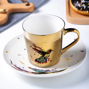 Electroplated Reflection effect Ceramic Coffee Milk <b>Mug</b> with saucer featuring various creative patterns - Product Image 5