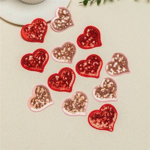 Factory Wholesale Custom Iron on 4.5*5cm Embroidery <b>Red</b> Pink Heart <b>Sequin</b> Patches for Clothing Bag Decoration - Product Image 1