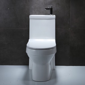 Offre Spéciale : WC en céramique à double chasse, <span class=keywords><strong>design</strong></span> sans bride, deux pièces allongé, contemporain, à sortie verticale (P-trap/S-trap) pour salle de bain - Product Image 4