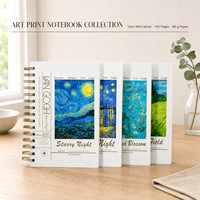 Carnet de notes A5 à spirale, motif peinture à l'huile Nuit étoilée, Champ de blé, Fleur d'amande, couverture artistique, 80 g/m², ligné, journal créatif, 4 couleurs