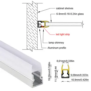 10*20mm 1M Chất lượng cao Nhôm dẫn dải ánh sáng cho tủ sách tủ và trưng bày lớp kính chiếu sáng