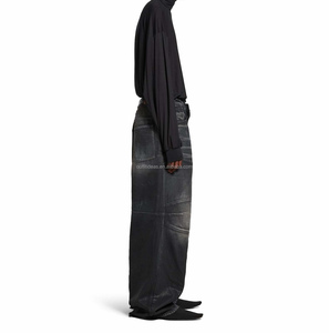 Coupe ample avec étiquettes Unisexe Genou Empiècements Baggy Pantalon Large Jambe Imprimé Ceinture Hommes Baggy Pantalon Anneau Italien Denim George V Baggy Jeans - Product Image 2