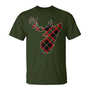 T-shirt de Noël à carreaux rouges et verts avec tête de cerf - Product Image 2