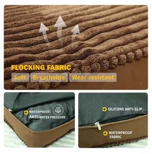 Coussin carré en velours côtelé pour animaux de compagnie avec housse amovible pour chiens et chats, tapis de sol confortable rembourré en fibres, utilisation dans le salon - Product Image 2