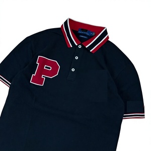 Camisa Azul Marino Personalizada para Hombre con Logotipo P Rojo, Manga Corta, Estilo Preppy, Algodón Oxford, Diseño con Bolsillo Frontal Bordado - Product Image 2