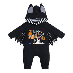 Tutina per neonati di Halloween con ali da pipistrello, cappuccio e orecchie, body con stampa di zucca e scheletro per neonati e bambini piccoli - Product Image 3