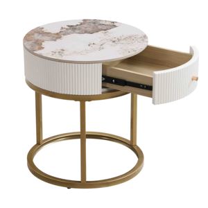 Modern Round Nightstand with Drawer <b>Marble</b> <b>Top</b> Gold Base <b>Side</b> <b>Table</b> for Living Room Bedroom - Product Image 4