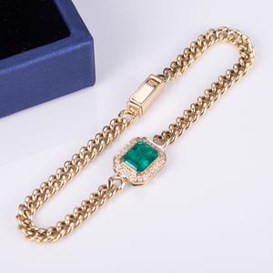 เครื่องประดับเมสซี่ MSB-511 ทองคำ 10K 14K 18K สีเหลืองทอง เครื่องประดับสั่งทำพิเศษ มอยส์ซาไนต์ มรกตสังเคราะห์ สร้อยข้อมือ - Product Image 5