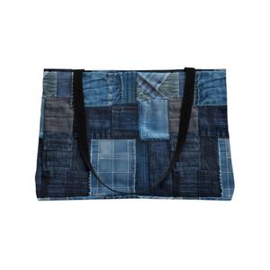 Custom Large Denim Tote <b>Bag</b> Women's Weekender <b>Patchwork</b> Embroidery Autumn Summer Open Closure Shopping Shoulder Stylish Travel - Product Image 3
