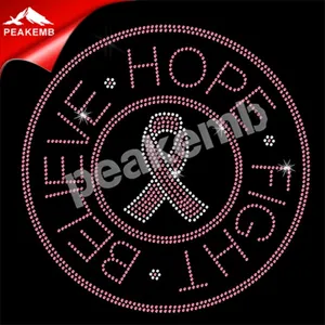 Rhinestone Transfer BELIEVE HOPE FIGHT Breast Cancer Awareness Motifs Hot Fix Sticker Ribbon Patches Applique Iron on T-shirt