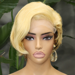 วิกผมแบบตัดสั้น 5*5 สำหรับผู้หญิง วิกผมแบบไม่ต้องใช้กาว มี<span class=keywords><strong>หน้าม้า</strong></span> แสกข้าง สีดำธรรมชาติ ผมบราซิลเวอร์จิ้นแท้ สำหรับวิกผมลูกไม้ ความหนาแน่น 180% - Product Image 1