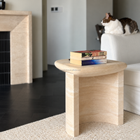 Table d'appoint rustique en travertin naturel biologique, plateau irrégulier arrondi, table d'angle pour salon, intérieur de villa, OEM ODM