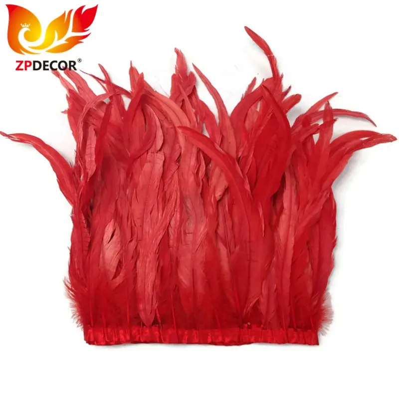 ZPDECOR Wholesale Stock 16 Colors 30-35 cm Bleached Dyed Red Rooster Tail Feather Trim for Carnival Samba Costume