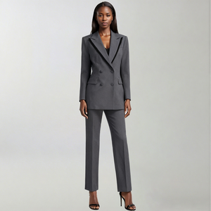 Ultimi abiti <span class=keywords><strong>da</strong></span> <span class=keywords><strong>ufficio</strong></span> con risvolto di punta per donna minimalista classico grigio doppio petto fornitore Spot OEM ODM - Product Image 6