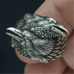 Anillo Vintage para Hombre con Piedras Preciosas, Diseño <span class=keywords><strong>de</strong></span> Cuervos, Mitología Nórdica, Odín, Aleación, Amuleto Nórdico, Tallas 7-12 - Product Image 1