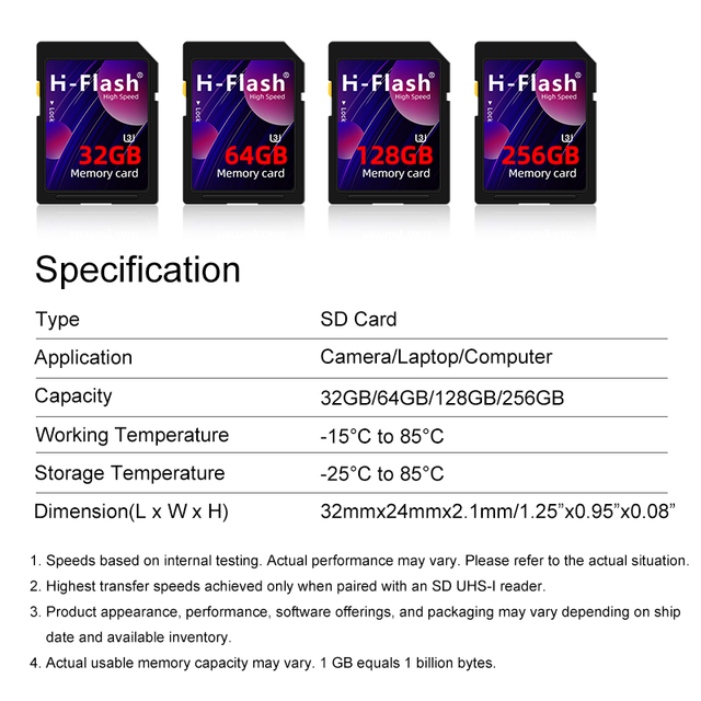 High Speed Class 10 ABS Plastic SD TF Memory Cards 4GB-128GB for Phone & Camera with 1 Year Warranty