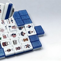 Ensemble de Mahjong Américain de Luxe 160 Tuiles 2 Couches Acrylique Pailleté Bleu Drapeau Américain Aigle de la Liberté Jeu de Soirée Deluxe Vente en Gros