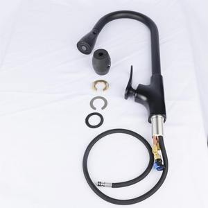 Usine dernière eau chaude froide en laiton véritable robinet d'évier de cuisine en acier inoxydable noir avec douchette rétractable - Product Image 2