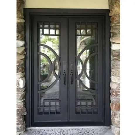 ATMOS Modern Villa Entrance Steel Entry Doors Security Exterior Iron Doors Entrance Wrought Metal Front Door Use Smart Locks