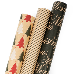 Set of 3 Vintage Tree Pattern Christmas Wrapping <b>Paper</b> <b>Roll</b> Golden Printed Black Coated Christmas For Gift Box Decoration - Product Image 3
