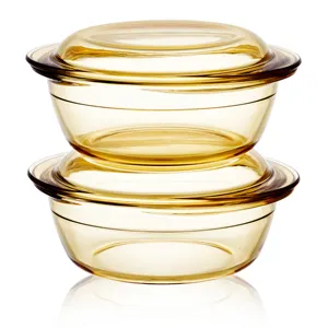 Linuo Classical High Borosilicate Glass Casserole Amber Pot With Glass Lid Microwave Oven Safe Cookware Set Dish Amber