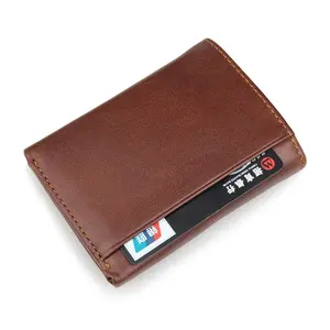 Real Leather Men's Wallet Inset Card Holder Purse Tri-fold Wallets Business Men Gift