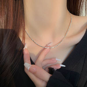 Collar de Plata de Ley 925 para Mujer, Diseño de Nicho, Sensación de Alta Gama, Hecho a Mano con Cuentas, Plata Irregular Ligera para Bodas - Product Image 3