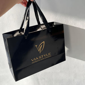 Fabricante al por mayor de lujo gris textura arte papel <span class=keywords><strong>Gif</strong></span> bolsa de compras brillante oro hoja logotipo cuerda trenzada mango mate laminación - Product Image 1