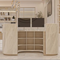 Conception d'intérieur de salon de beauté de luxe sur mesure, personnalisation complète du magasin, éclairage LED blanc moderne, comptoir de réception, ensemble de meubles de salon