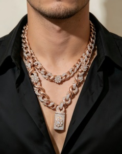 Collier personnalisé avec pendentif fleur en moissanite, plaqué or, argent sterling 925, style hip-hop, moissanite VVS. - Product Image 1