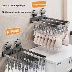 Étendage Mural Pliable Coupe-Vent en Métal Multi-Clips <span class=keywords><strong>pour</strong></span> Chaussettes et Sous-Vêtements de Balcon - Product Image 4