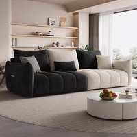 Canapé italien minimaliste en daim PU pour salon, petit espace, trois places, moderne, simple, bicolore, lignes droites