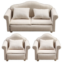 1 12 Maison de poupée, canapé en tissu beige à rayures blanches, ensemble de 3 pièces, mini meubles de salon, cadeau promotionnel
