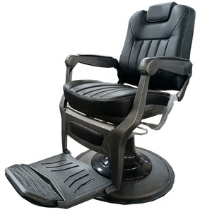 Sillón de Barbería Reclinable Hidráulico de Aluminio y Cuero Sintético Negro Esmerilado Moderno, Ecológico y Duradero, Giratorio 360° para Sala de Estar - Product Image 4