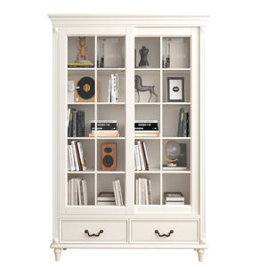 Libreria in legno massello a 2 porte armadietto scorrevole combinazione libreria con porta in vetro bianco armadietto in legno - Product Image 2