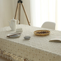 Nappe Moderne Double Broderie Anti-Taches Motif Écossais Simple Gris Carré en Polyester Lin Tissé Style Champêtre pour Hôtels
