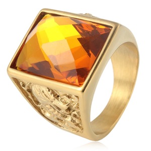 Yunnique – bague en acier inoxydable pour femmes, bijoux de fête avec pierres précieuses rouges géométriques - Product Image 4