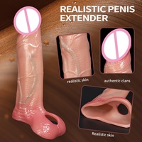 Manchon d'extension pénienne électrique réaliste en silicone avec texture vasculaire authentique, aide à la retardation et jouet sexuel.
