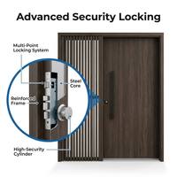 Porte d'entrée pivotante en bois massif avec serrure multipoints en acier inoxydable, plaque anti-perçage et étanchéité aux intempéries pour villa et maison