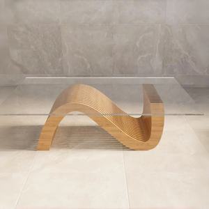 Mesa de Centro ML-CT06 de Diseño Moderno en Forma de S con Tapa de Vidrio y Madera Ecológica para Sala de Estar, Hotel u Hogar - Product Image 3