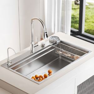 Évier de cuisine en acier inoxydable SUS304 couleur originale, grand bac unique, égouttement gauche, usage domestique - Product Image 1