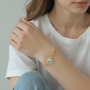 Braccialetto Intuition Regolabile con Charm Occhio Turco, Placcato in Oro 24k e Rame - Product Image 4