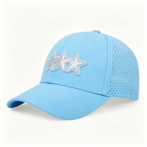 Performance Two-Tone Golf <b>Hat</b> with Curved Brim Laser Cut Holes Adjustable Custom Rubber Patch and Woven Tag Snapback Cap - Product Image 3