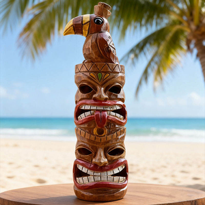 Ornements de colonne totem en résine peints à la main avec un style d'<span class=keywords><strong>art</strong></span> texturé <span class=keywords><strong>tribal</strong></span>, design décoratif créatif adapté à l'extérieur - Product Image 2