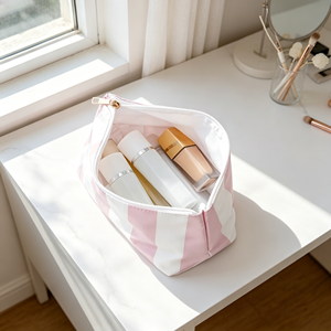 Sac de maquillage rayé imperméable en PVC, sacs cosmétiques transparents, faciles à nettoyer, organisateur, pochette de voyage, pochette de plage - Product Image 3
