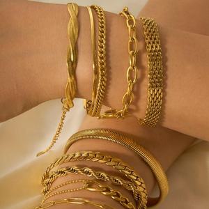 Wholesale Bulk Fashion Bracelet Gold Plated Waterproof Stainless Steel Jewelry for Women Mixed Chunky Cuban Link <b>Chain</b> Bracelets - Product Image 1