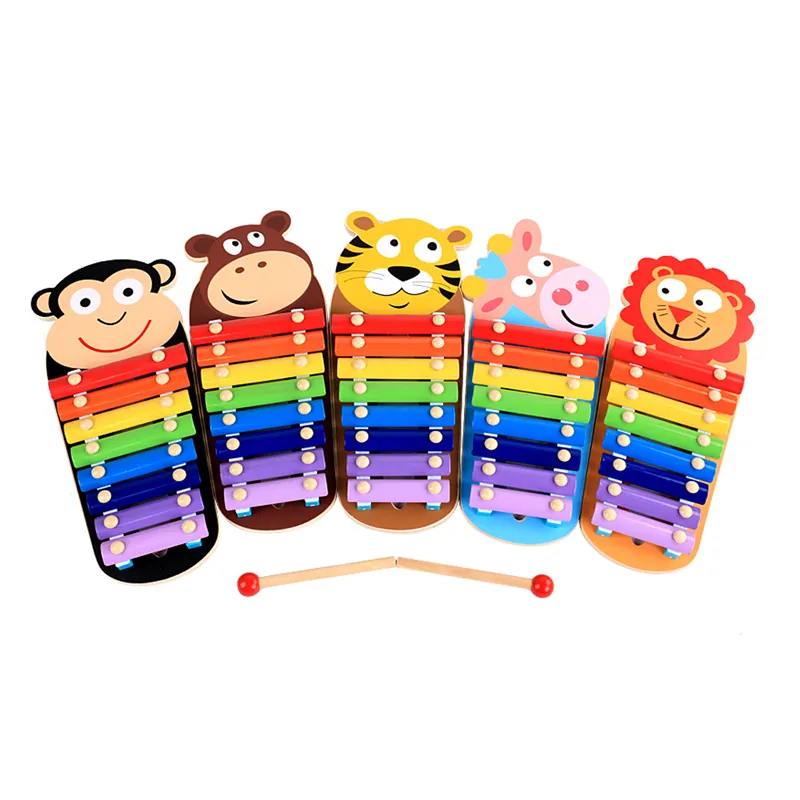 Grosir mainan musik pendidikan bayi anak-anak xylophone hewan kayu sesuai pesanan