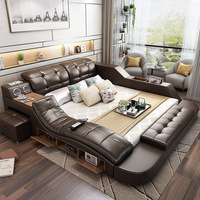Cadre de lit moderne King avec rangement, LED, lit rembourré de luxe pas cher, lit double en cuir, couverture, lit super king size
